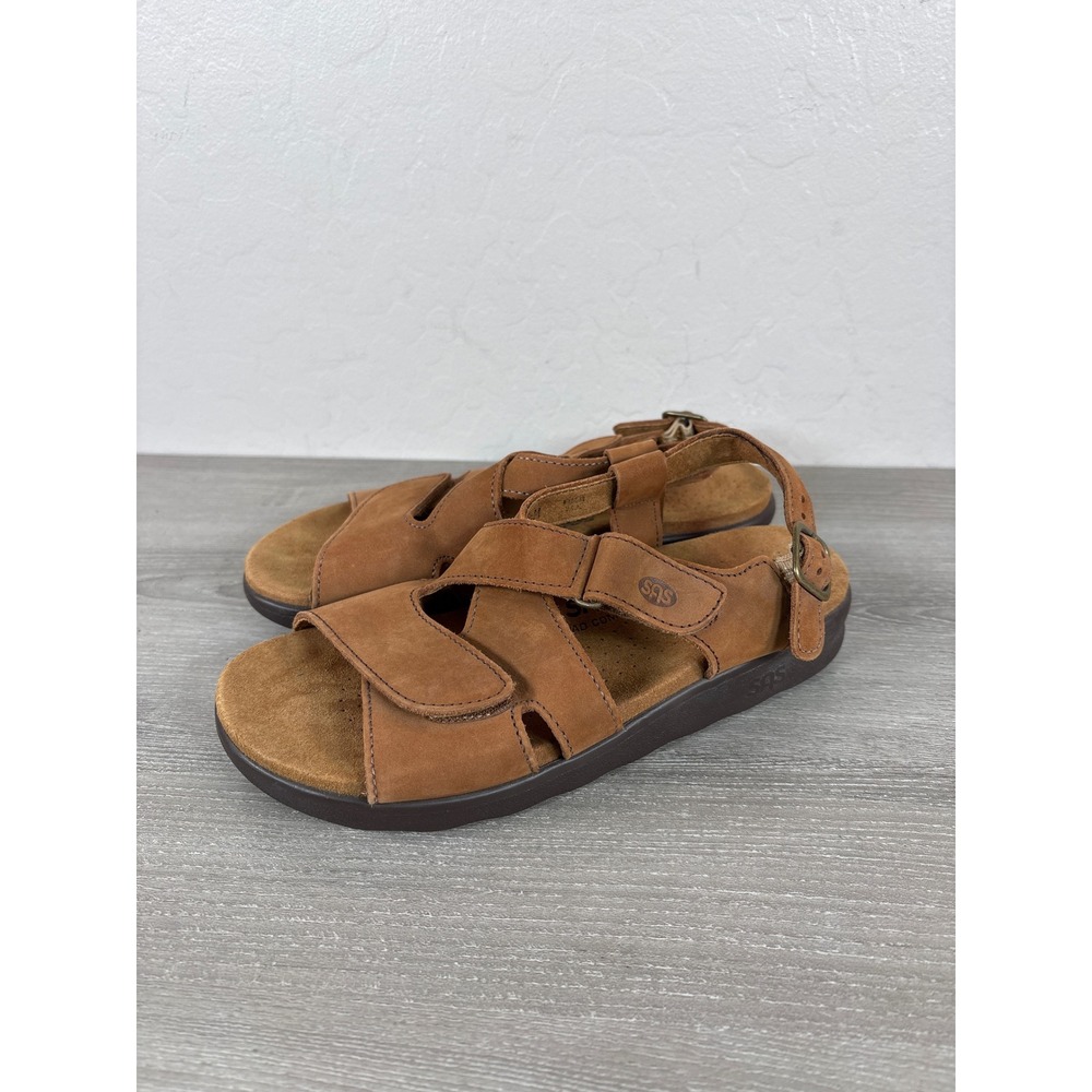 SAS Womens Tripad Comfort Strappy Sandals Tan Brown Nubuck Leather 7.5 M USA